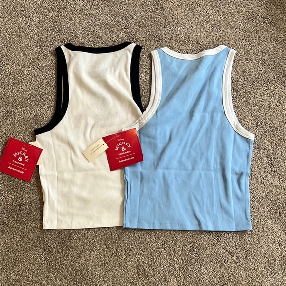 Aeropostale White and Blue Tank Tops with Ribbed Trim Disney - Picture 2 of 2